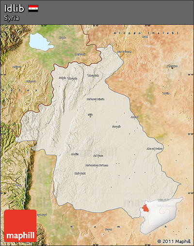 Shaded Relief Map of Idlib, satellite outside