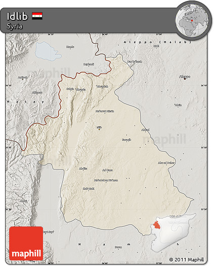 Shaded Relief Map of Idlib, semi-desaturated
