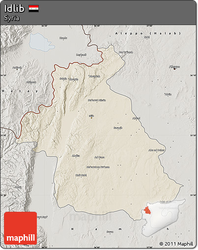 Shaded Relief Map of Idlib, semi-desaturated