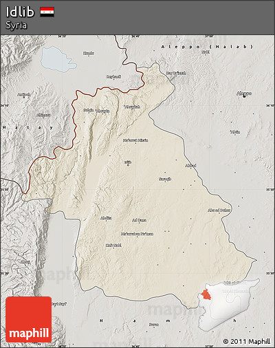 Shaded Relief Map of Idlib, semi-desaturated
