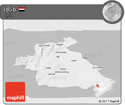 Gray Panoramic Map of Idlib, single color outside