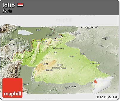 Physical Panoramic Map of Idlib, semi-desaturated