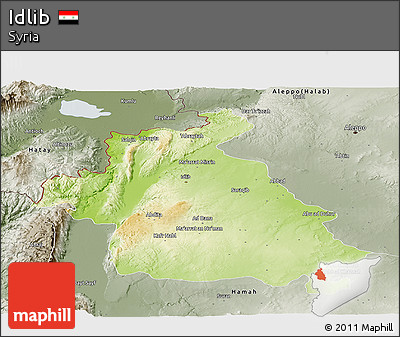 Physical Panoramic Map of Idlib, semi-desaturated