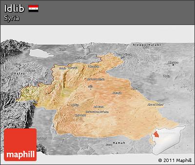 Satellite Panoramic Map of Idlib, desaturated