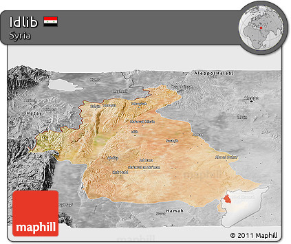 Satellite Panoramic Map of Idlib, desaturated
