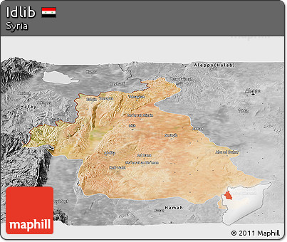 Satellite Panoramic Map of Idlib, desaturated