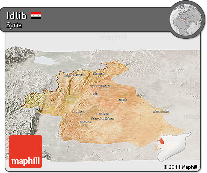 Satellite Panoramic Map of Idlib, lighten, semi-desaturated