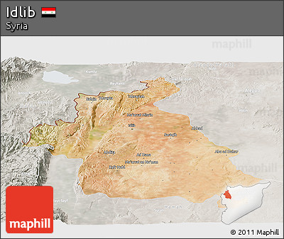 Satellite Panoramic Map of Idlib, lighten, semi-desaturated