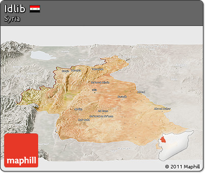 Satellite Panoramic Map of Idlib, lighten, semi-desaturated