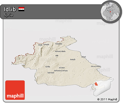 Shaded Relief Panoramic Map of Idlib, cropped outside