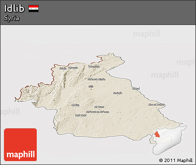 Shaded Relief Panoramic Map of Idlib, cropped outside