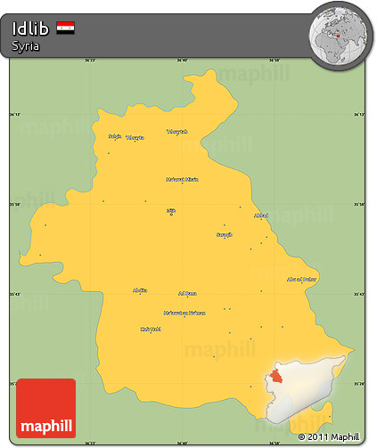 Savanna Style Simple Map of Idlib, single color outside