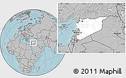 Blank Location Map of Syria, gray outside, hill shading outside