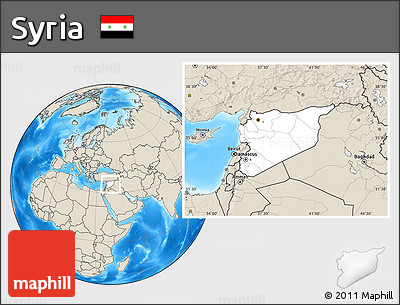 Blank Location Map of Syria, shaded relief outside