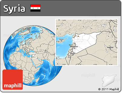 Blank Location Map of Syria, shaded relief outside