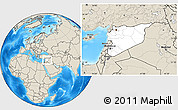 Blank Location Map of Syria, shaded relief outside