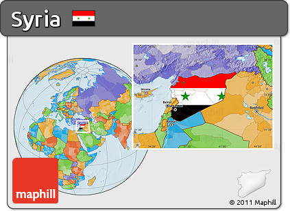 Flag Location Map of Syria, political outside