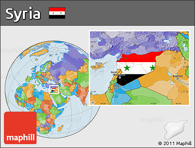 Flag Location Map of Syria, political outside