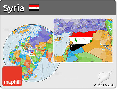 Flag Location Map of Syria, political outside