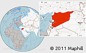 Gray Location Map of Syria, highlighted continent, hill shading