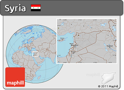 Gray Location Map of Syria, hill shading inside