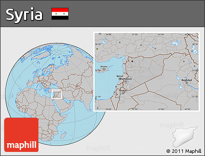 Gray Location Map of Syria, hill shading inside