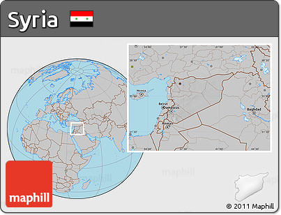 Gray Location Map of Syria, hill shading inside