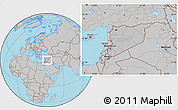 Gray Location Map of Syria, hill shading inside
