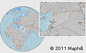 Gray Location Map of Syria, hill shading outside