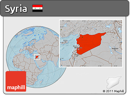 Gray Location Map of Syria, hill shading