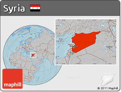 Gray Location Map of Syria, hill shading