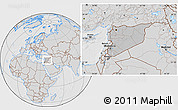 Gray Location Map of Syria, lighten, desaturated, hill shading