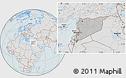 Gray Location Map of Syria, lighten, hill shading