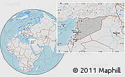 Gray Location Map of Syria, lighten, land only, hill shading