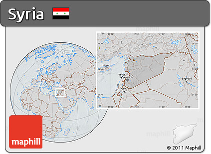 Gray Location Map of Syria, lighten, semi-desaturated, hill shading