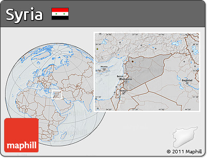 Gray Location Map of Syria, lighten, semi-desaturated, hill shading