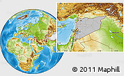 Gray Location Map of Syria, physical outside, hill shading