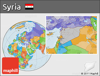 Gray Location Map of Syria, political outside, hill shading