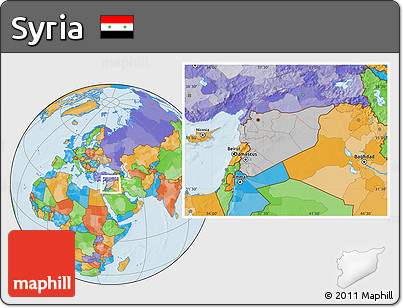 Gray Location Map of Syria, political outside, hill shading