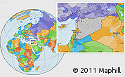 Gray Location Map of Syria, political outside, hill shading