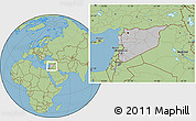 Gray Location Map of Syria, savanna style outside, hill shading inside