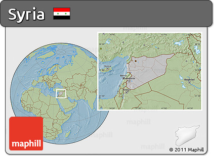 Gray Location Map of Syria, savanna style outside, hill shading