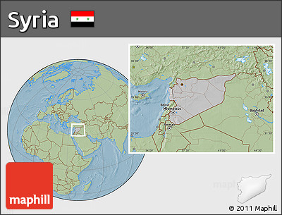 Gray Location Map of Syria, savanna style outside, hill shading