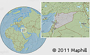 Gray Location Map of Syria, savanna style outside, hill shading