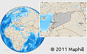 Gray Location Map of Syria, shaded relief outside, hill shading