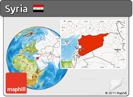 Physical Location Map of Syria, highlighted continent