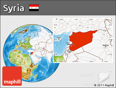 Physical Location Map of Syria, highlighted continent