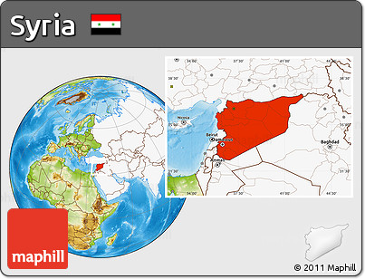 Physical Location Map of Syria, highlighted continent