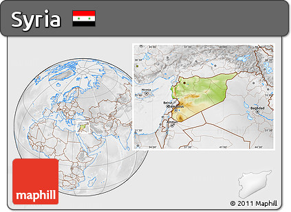 Physical Location Map of Syria, lighten, desaturated