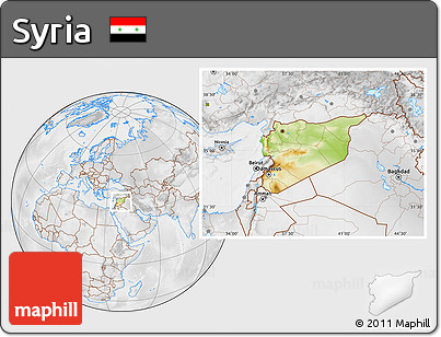 Physical Location Map of Syria, lighten, desaturated